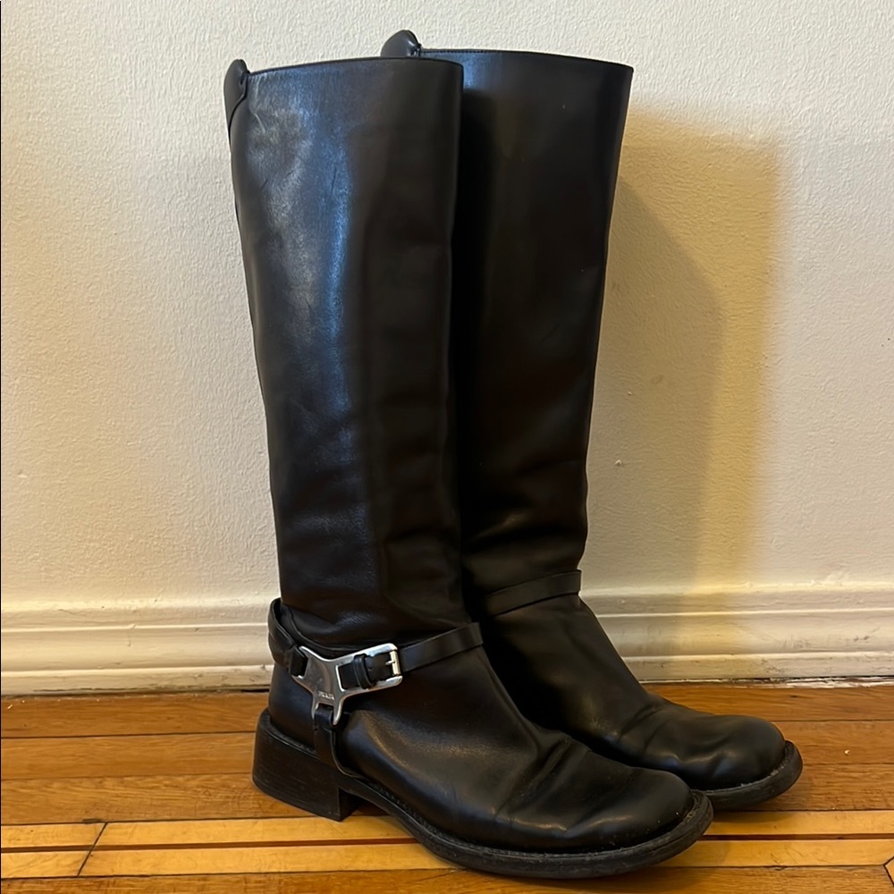 Prada Black Leather Riding Boots